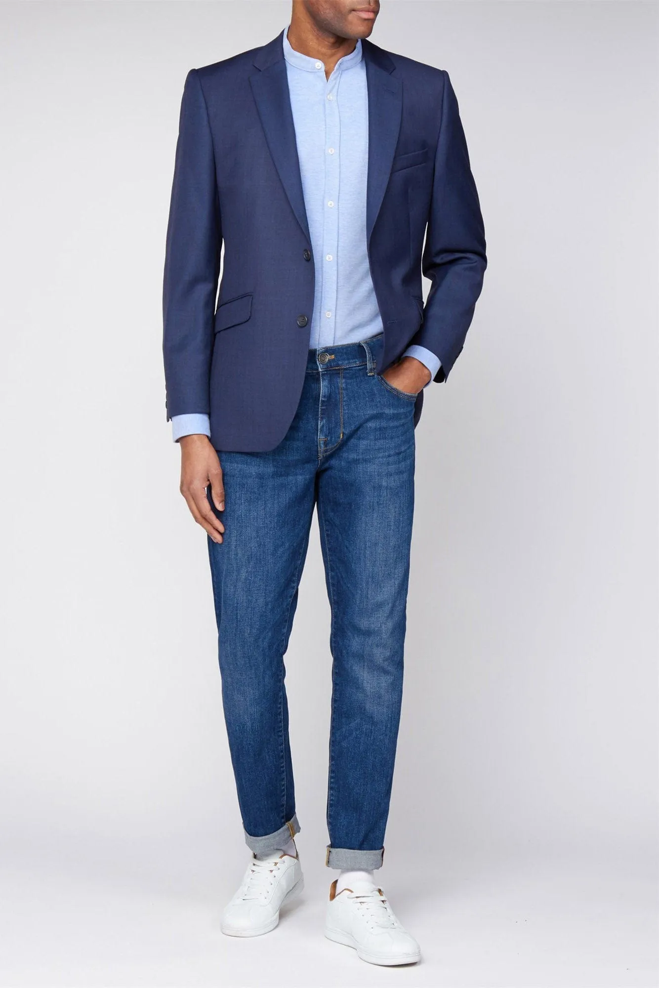 Sharkskin Contemporary Fit Suit Jacket - Ink Blue