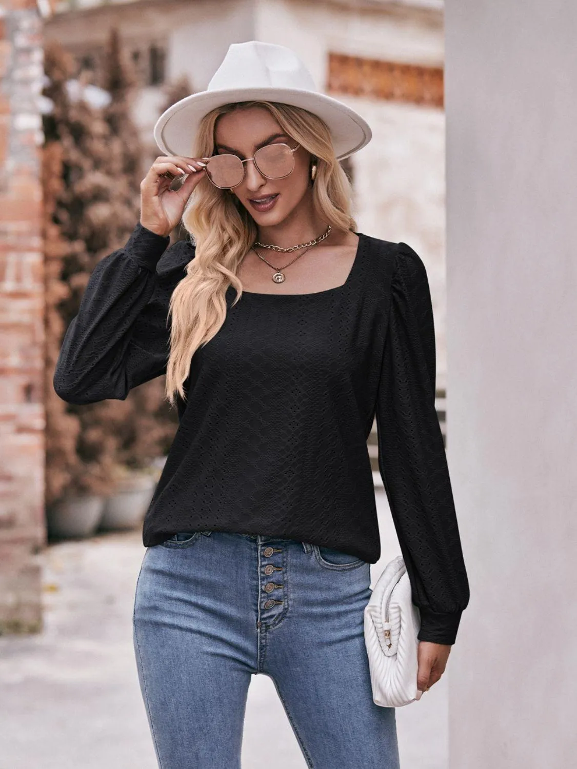 Simply Chic Long Sleeve Eyelet Top