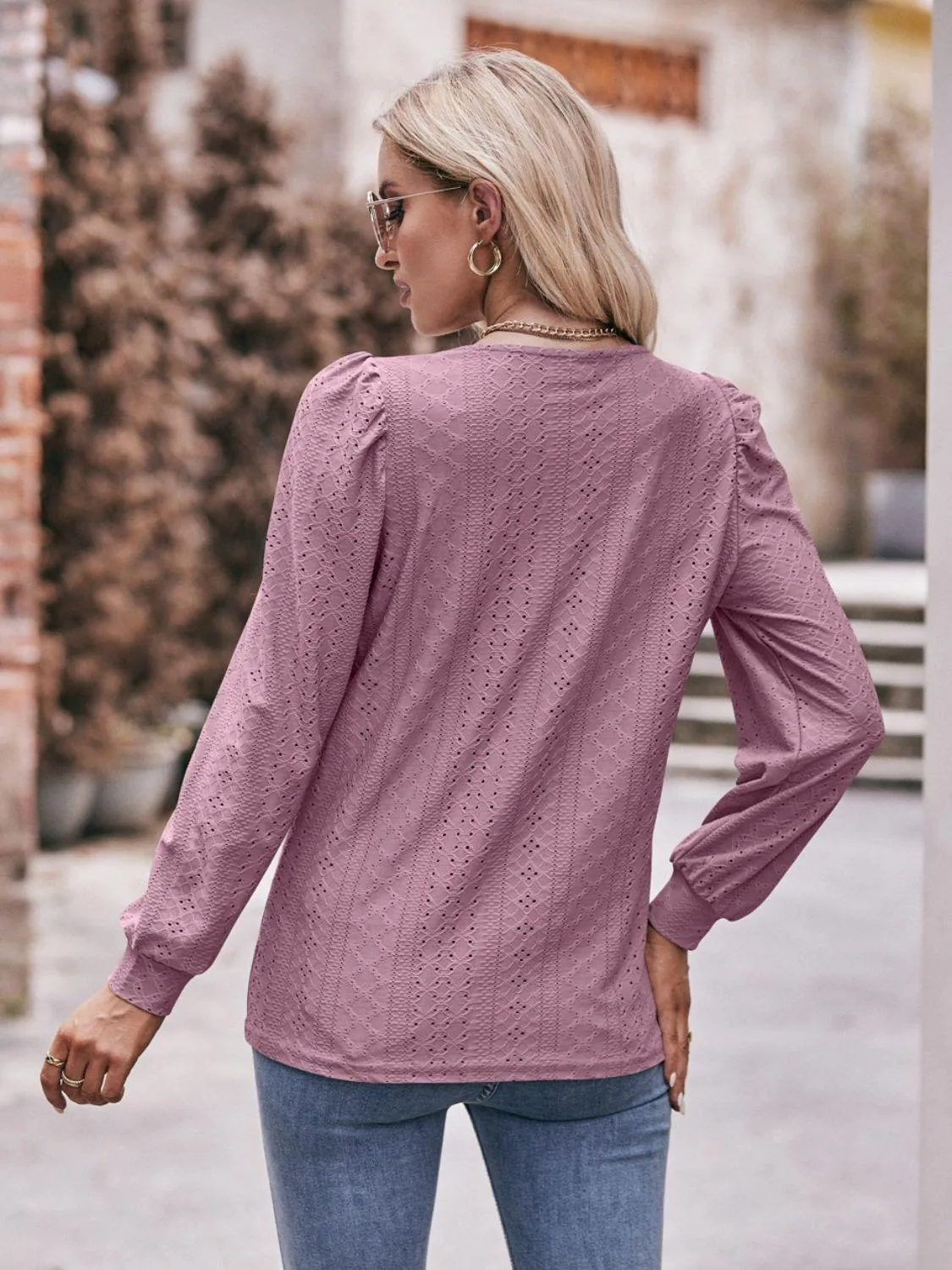 Simply Chic Long Sleeve Eyelet Top