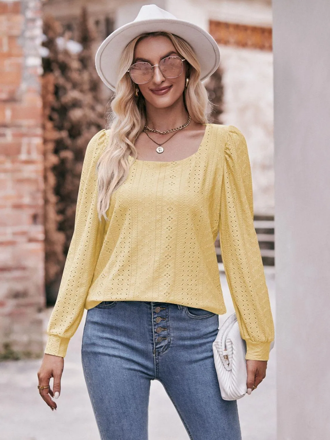 Simply Chic Long Sleeve Eyelet Top