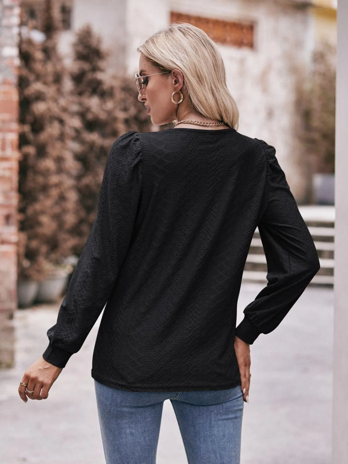Simply Chic Long Sleeve Eyelet Top