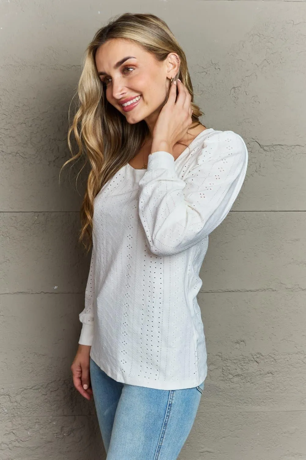 Simply Chic Long Sleeve Eyelet Top