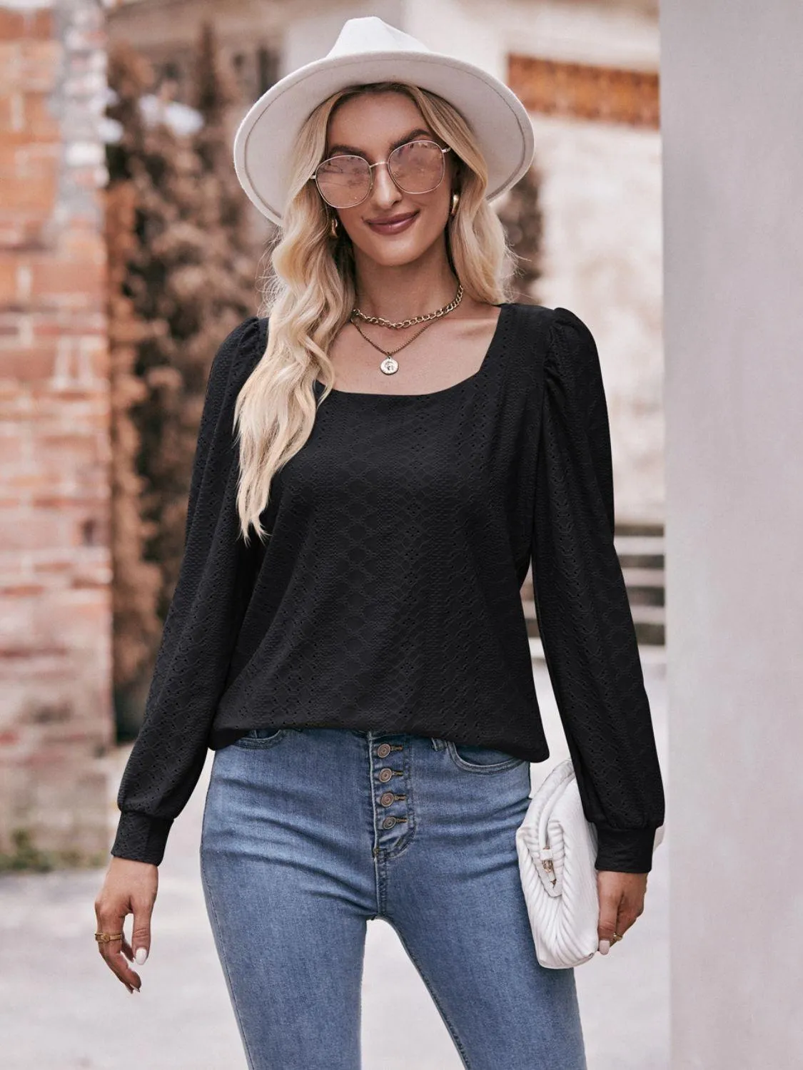 Simply Chic Long Sleeve Eyelet Top