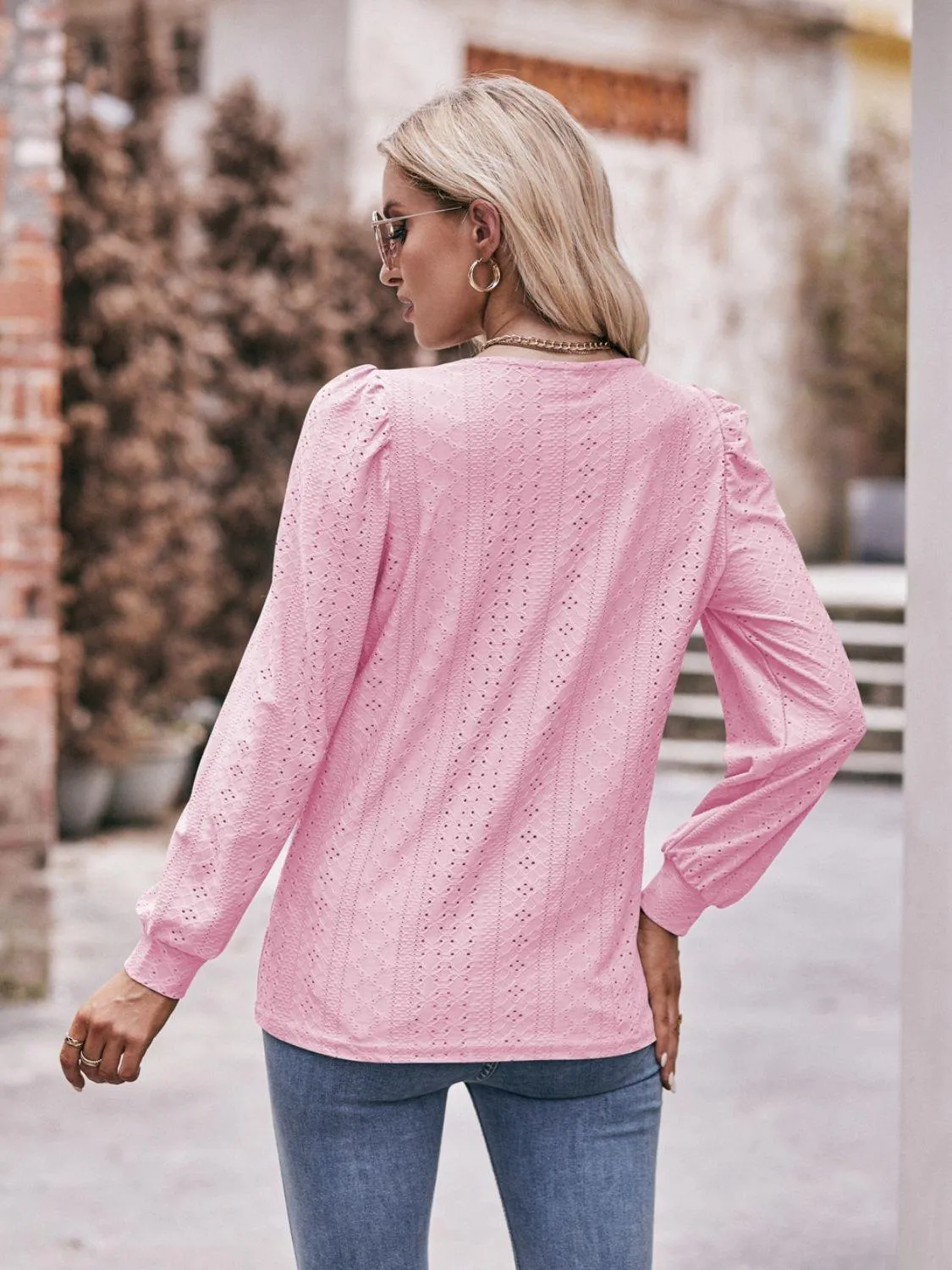 Simply Chic Long Sleeve Eyelet Top