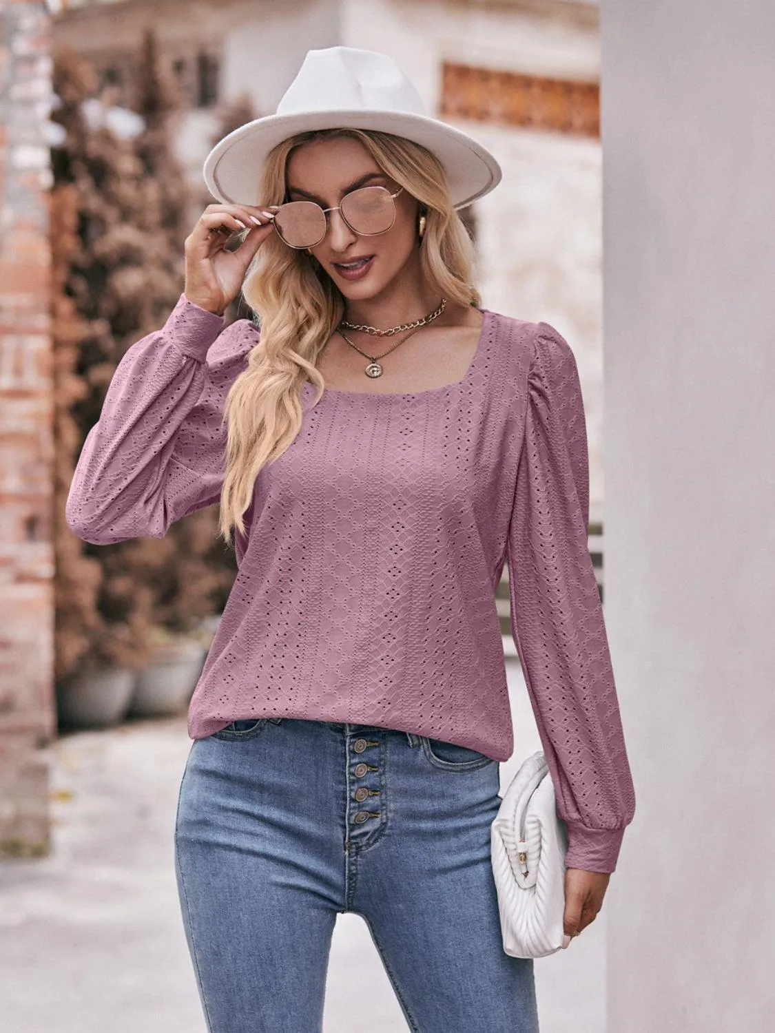 Simply Chic Long Sleeve Eyelet Top
