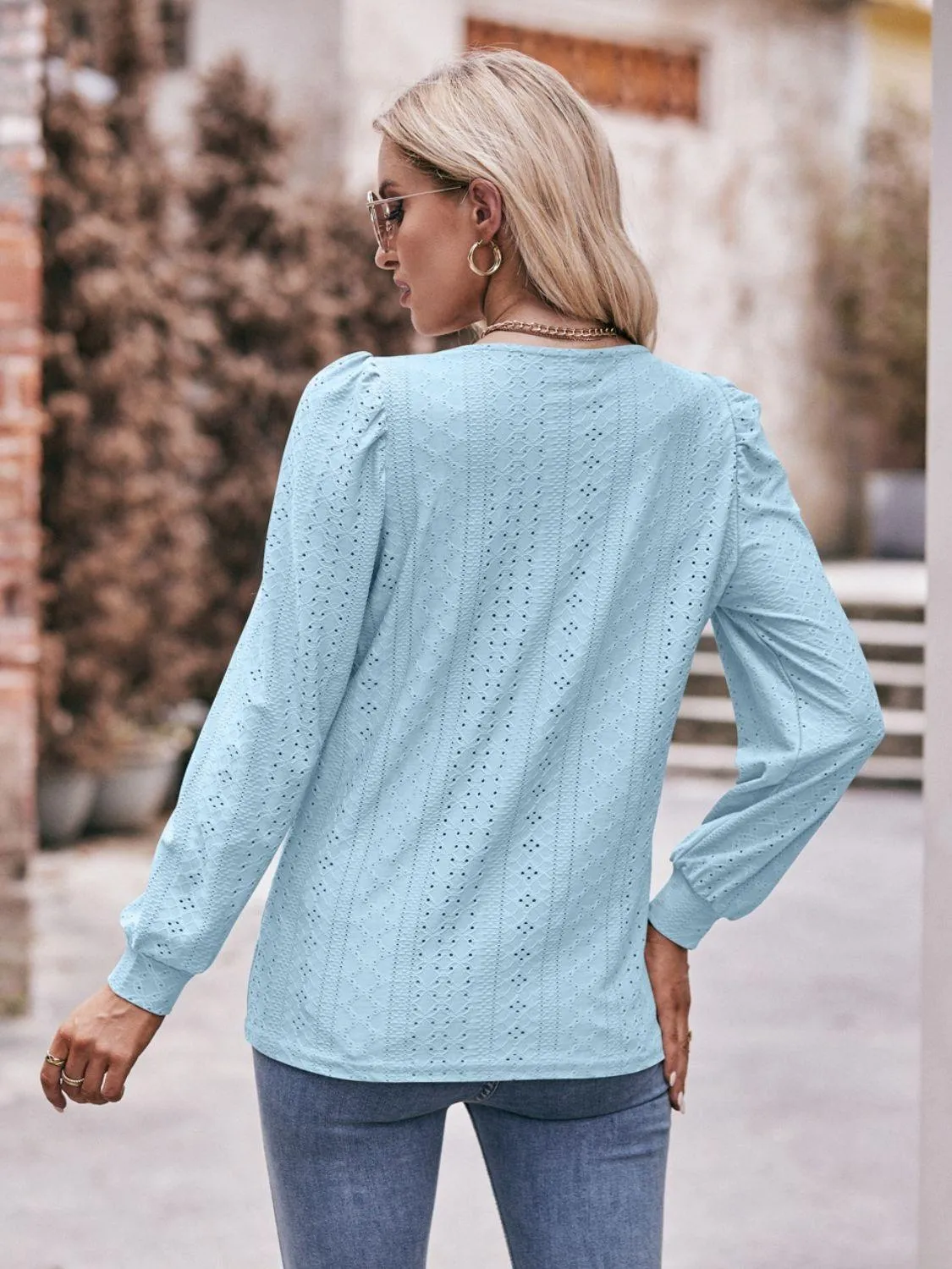 Simply Chic Long Sleeve Eyelet Top