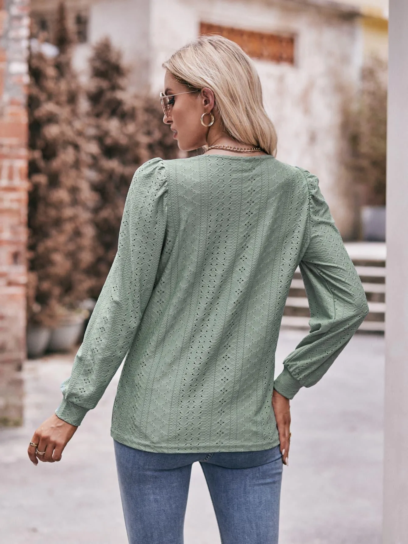 Simply Chic Long Sleeve Eyelet Top