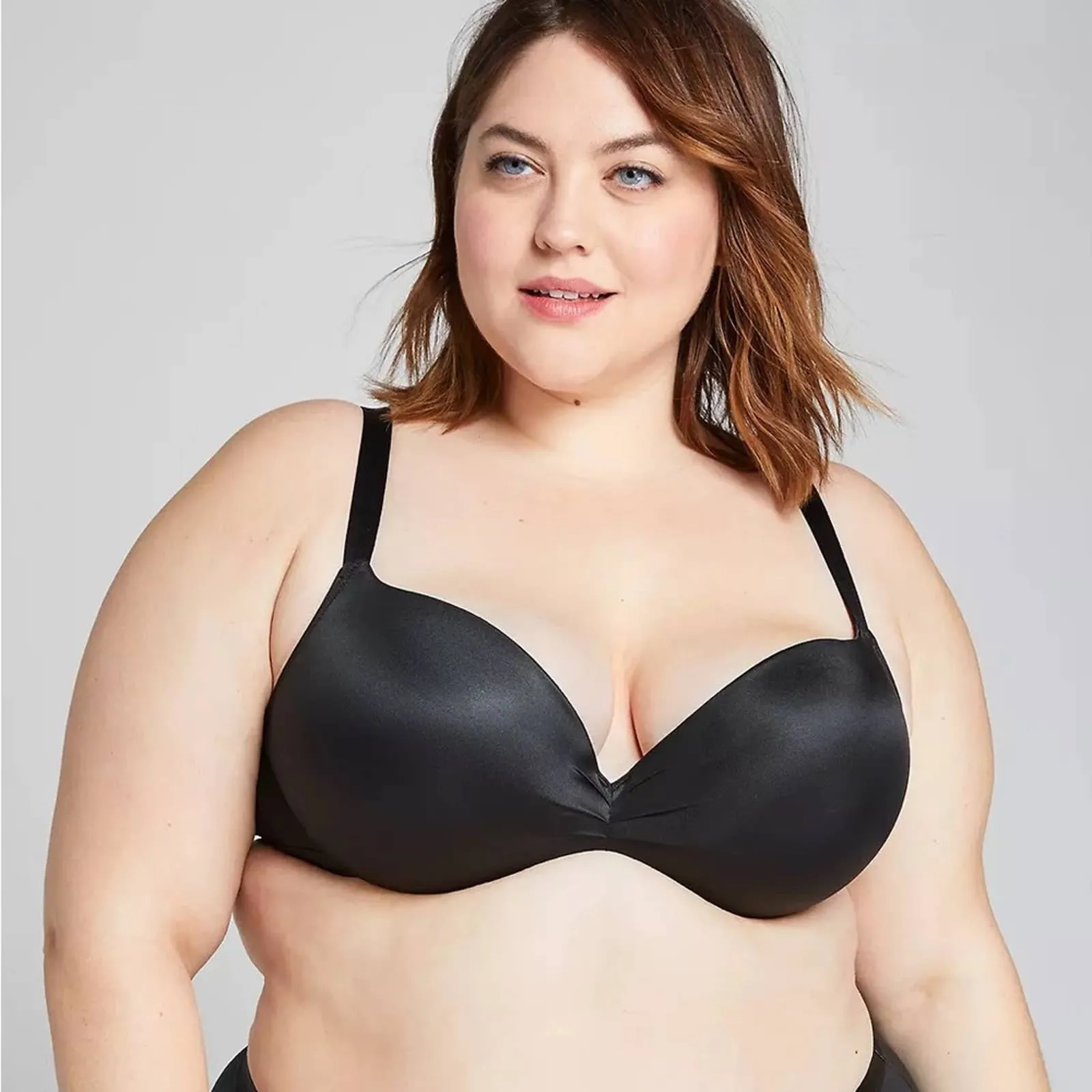 Size 36DD Cacique Max Boost Plunge Black Satin Push Up Bra