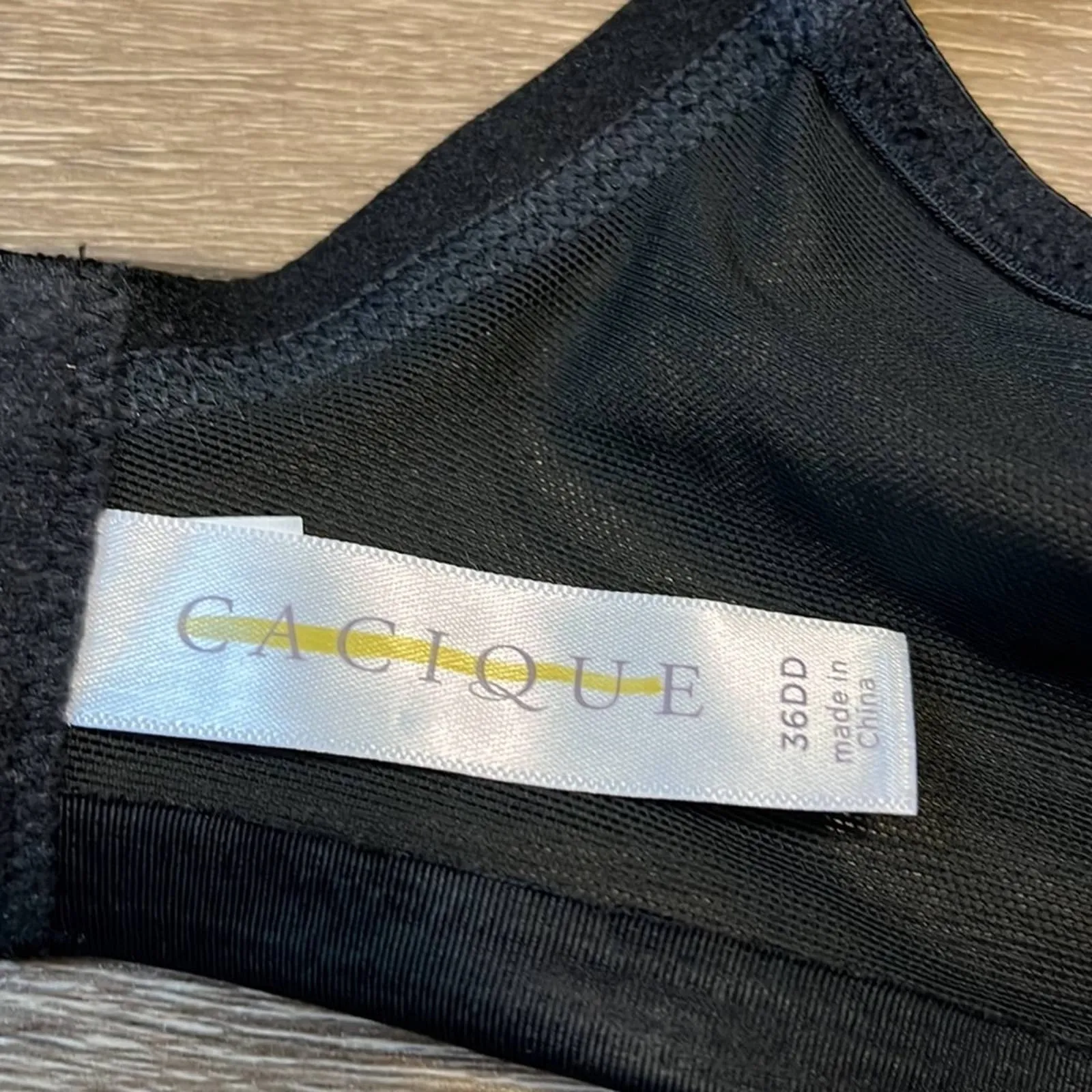 Size 36DD Cacique Max Boost Plunge Black Satin Push Up Bra