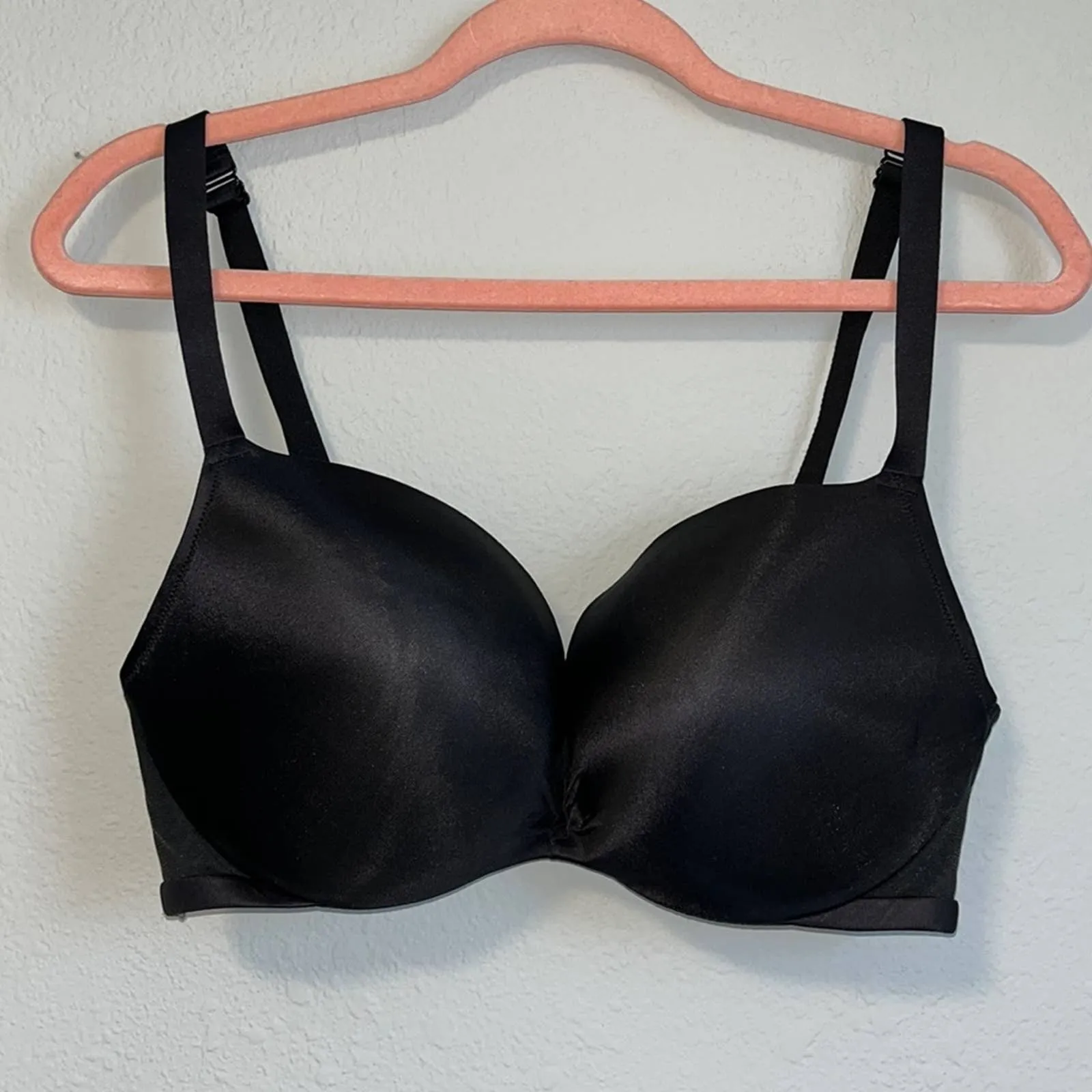 Size 36DD Cacique Max Boost Plunge Black Satin Push Up Bra