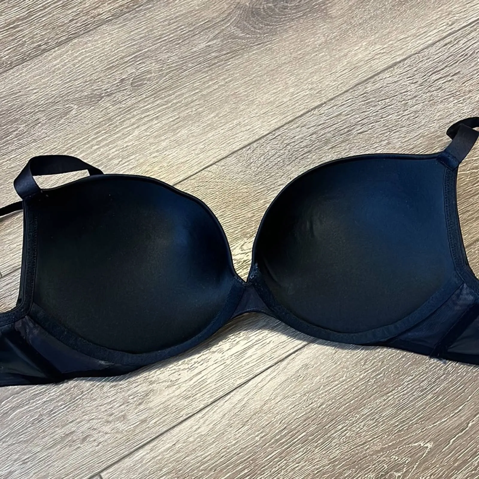 Size 36DD Cacique Max Boost Plunge Black Satin Push Up Bra