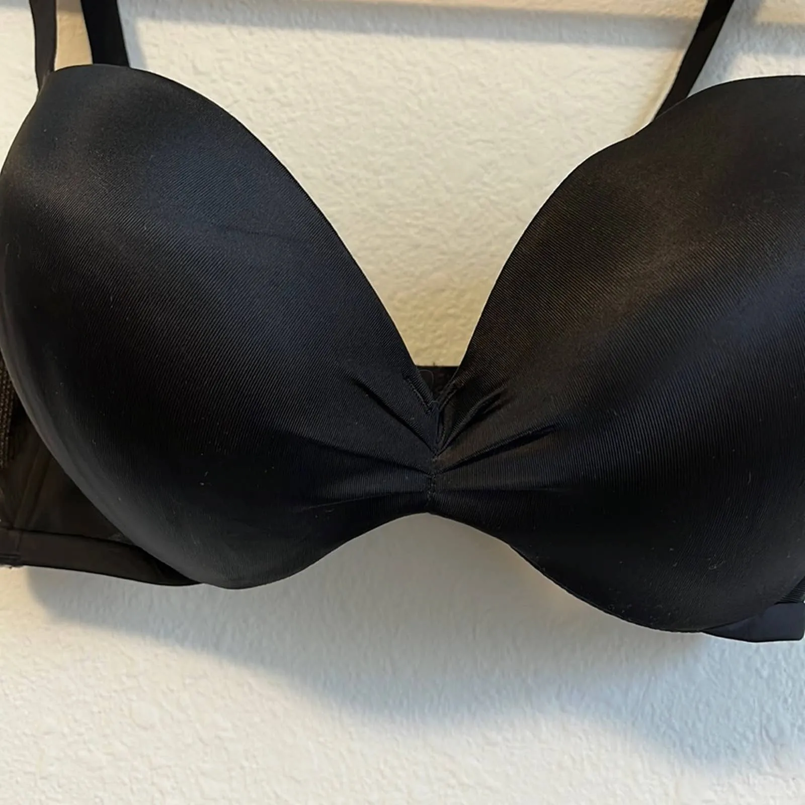 Size 36DD Cacique Max Boost Plunge Black Satin Push Up Bra
