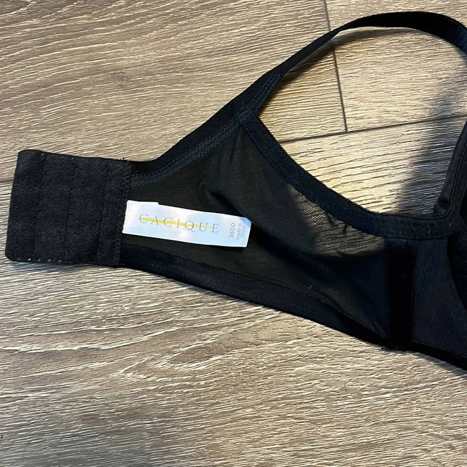 Size 36DD Cacique Max Boost Plunge Black Satin Push Up Bra
