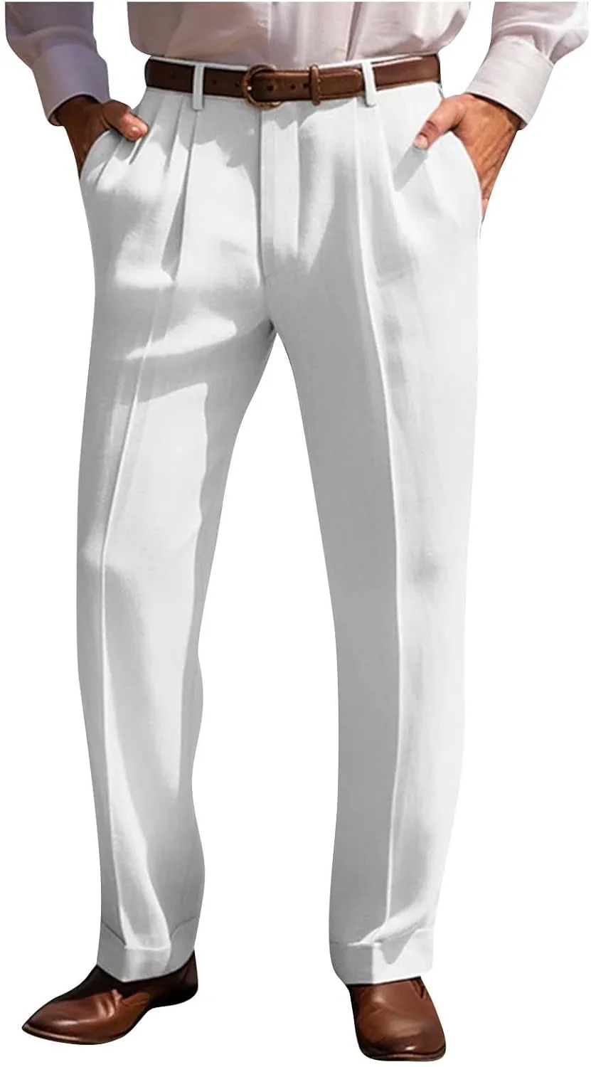 Slim Fit Linen Pants for Men Business Casual Trousers Stretch Comfortable Summer Office Travel Dress Pants