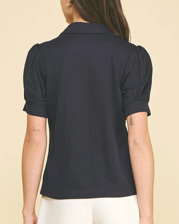 Solid Short Sleeve Blouse - Ink