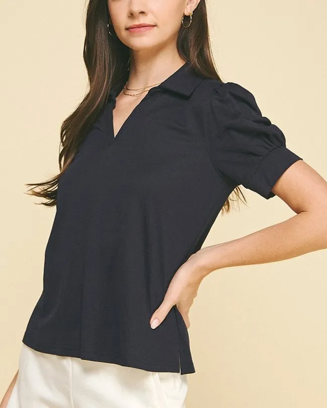 Solid Short Sleeve Blouse - Ink