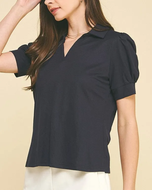Solid Short Sleeve Blouse - Ink