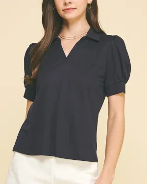 Solid Short Sleeve Blouse - Ink