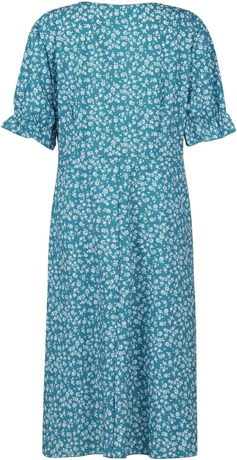 Spring Dresses for Women 2024, Summer Elegant Wrap V Neck Puff Sleeve Boho Print Sundresses Slim Hawaiian Irregular Hem Dress