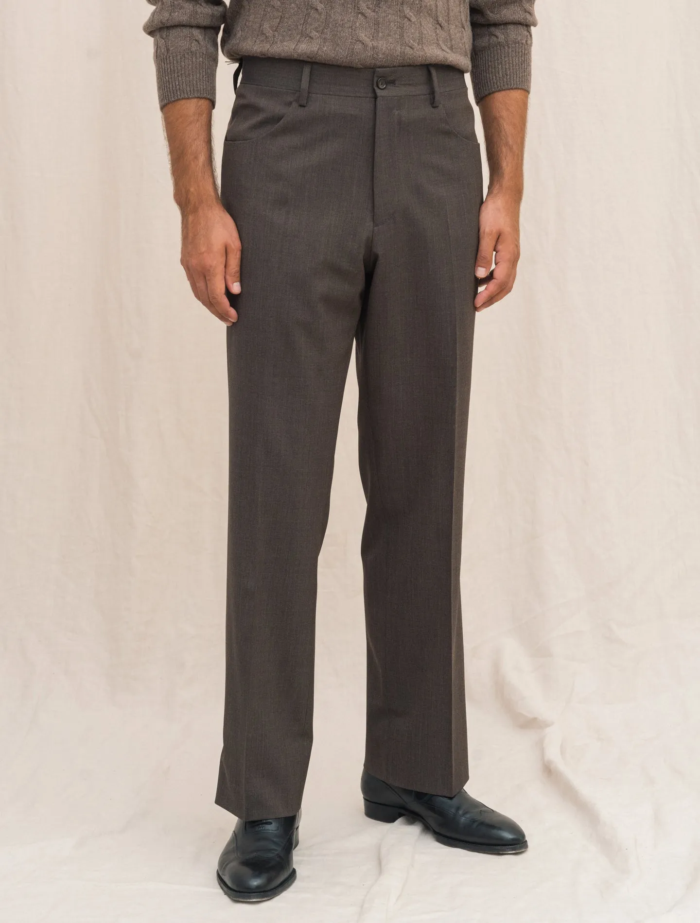 Straight Fit Wool Trousers Brown