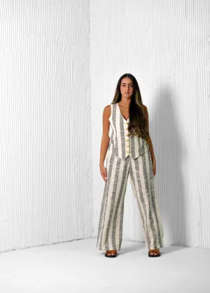 STRIPED LINED PANTS & RELAXED WAISTCOAT CO-ORD - GREY