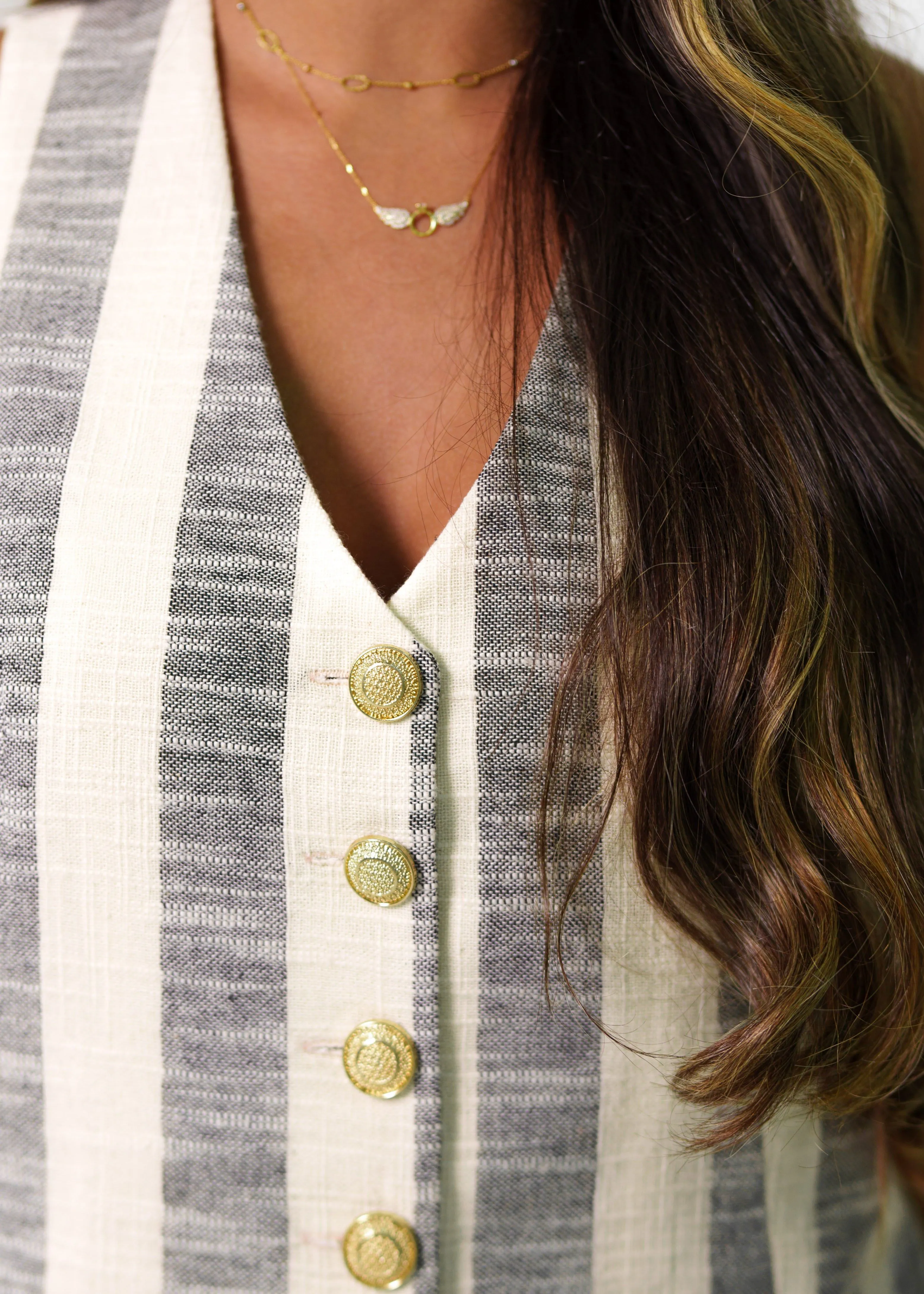 STRIPED LINED PANTS & RELAXED WAISTCOAT CO-ORD - GREY