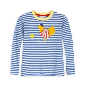 Striped Long Sleeve Applique Tee -- Royal/White Stripe w/ French Hen