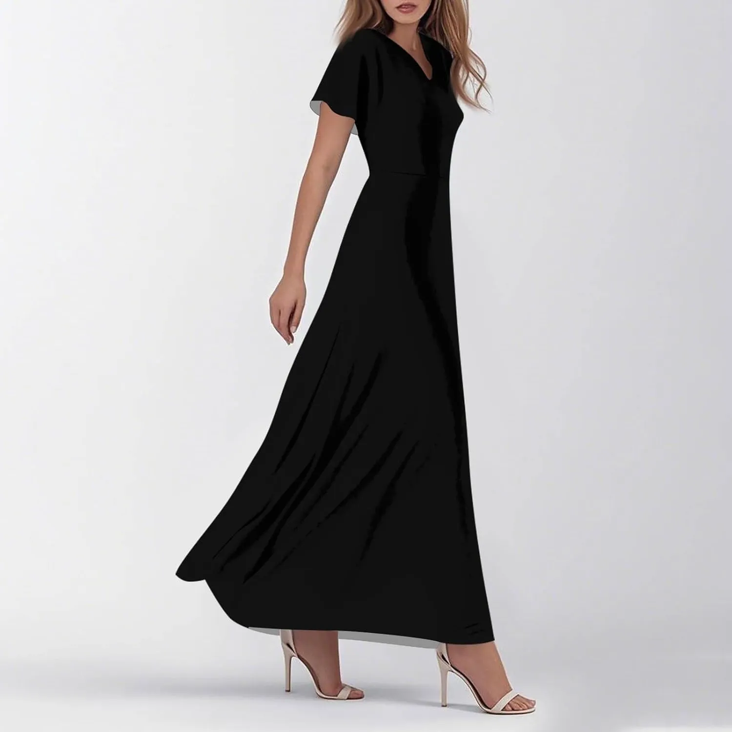Summer Dress for Women 2025 Elegant Swing Flowy Ruffle V Neck Boho Sun Dresses Trendy Casual Vacation Long Sundresses