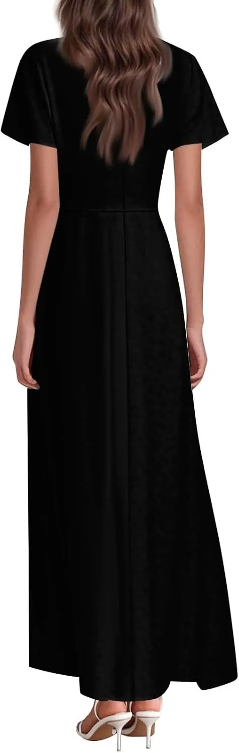 Summer Dress for Women 2025 Elegant Swing Flowy Ruffle V Neck Boho Sun Dresses Trendy Casual Vacation Long Sundresses