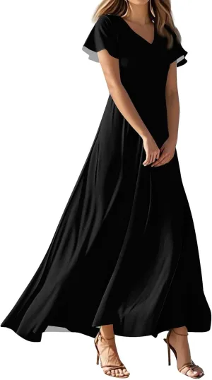 Summer Dress for Women 2025 Elegant Swing Flowy Ruffle V Neck Boho Sun Dresses Trendy Casual Vacation Long Sundresses