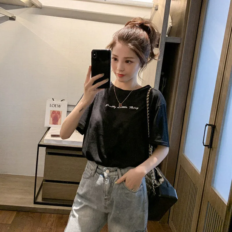 Summer Korean Bare Back Trendy Short Sleeve T-Shirt Women Tops T-Shirt