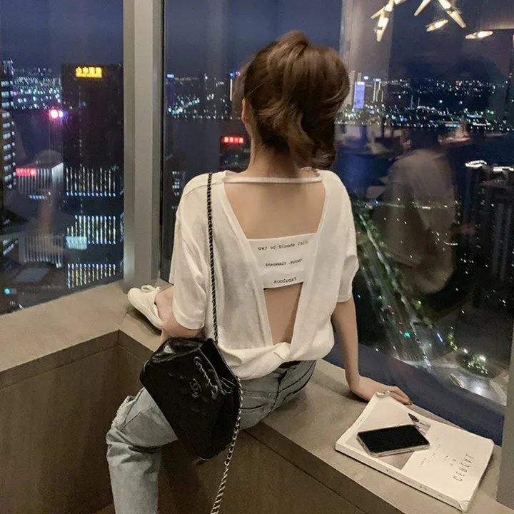 Summer Korean Bare Back Trendy Short Sleeve T-Shirt Women Tops T-Shirt