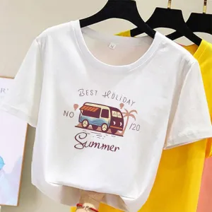Summer Plus Size Short Sleeve T-Shirt Women Trendy INS Cartoon Printed Tops T-Shirt