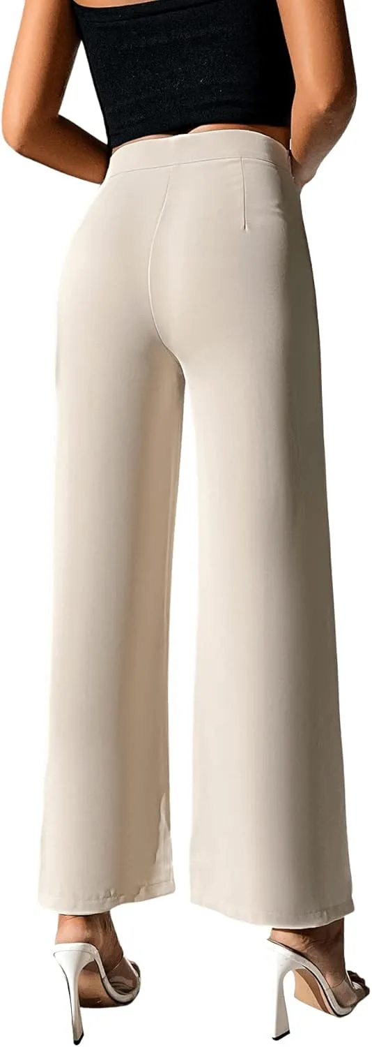 SweatyRocks Women's Elegant High Waisted Split Hem Long Pants Straight Leg Zipper Fly Work Office Trousers