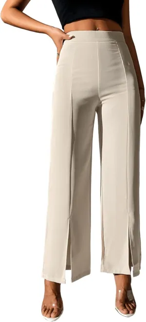 SweatyRocks Women's Elegant High Waisted Split Hem Long Pants Straight Leg Zipper Fly Work Office Trousers