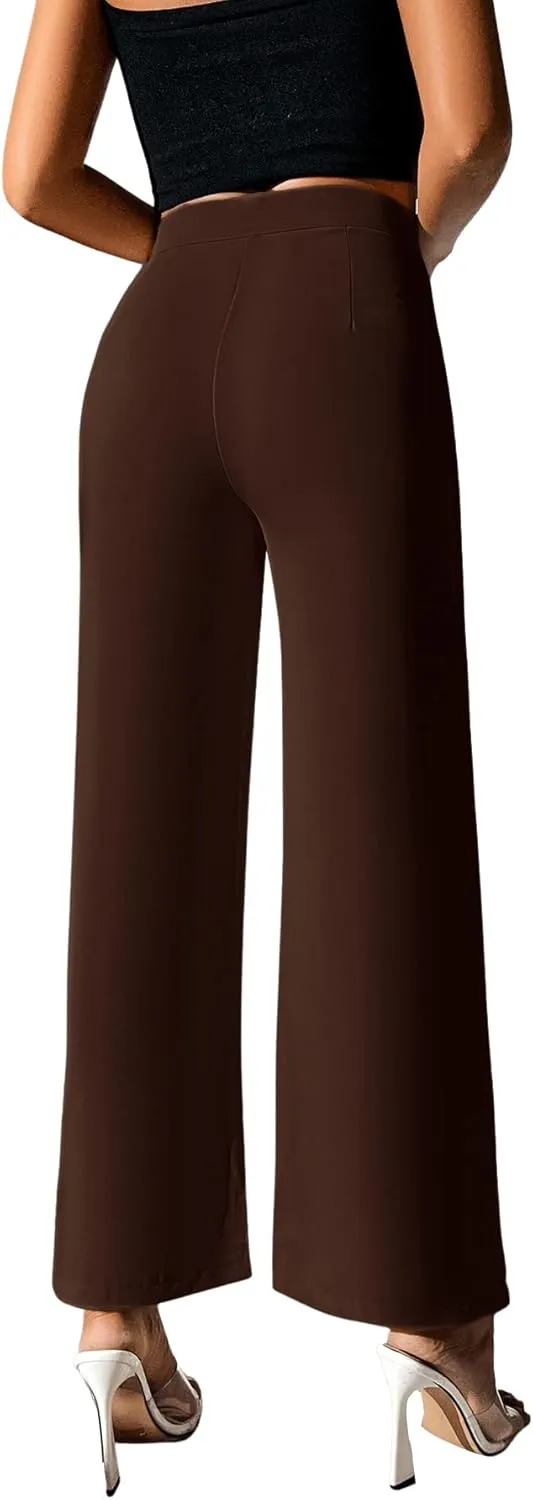 SweatyRocks Women's Elegant High Waisted Split Hem Long Pants Straight Leg Zipper Fly Work Office Trousers