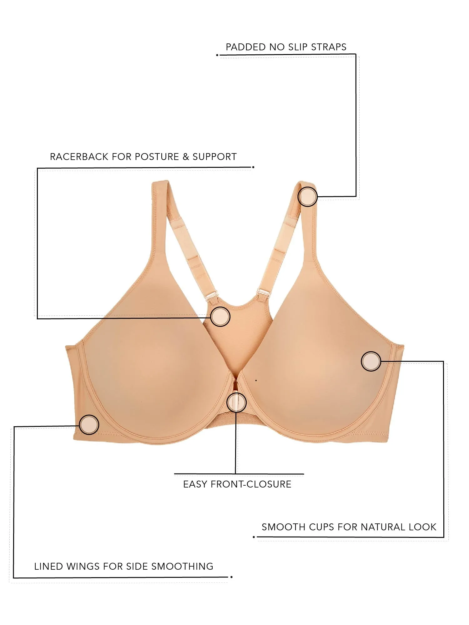 The Brigitte Racerback - Front-Closure Underwire T-Shirt Bra
