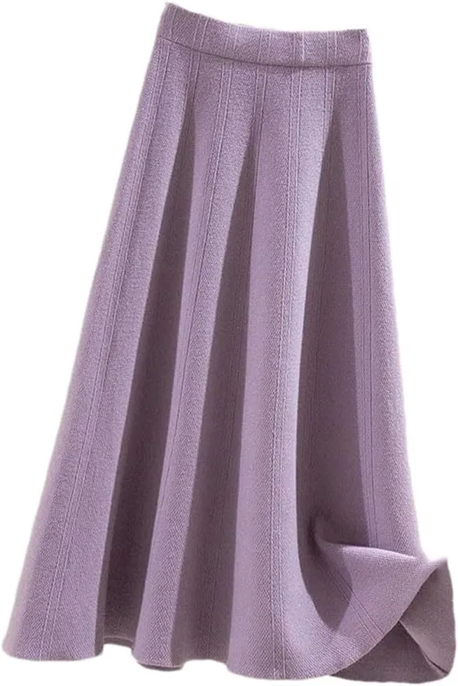 Thick Mid-Length Knitted Skirt Women High Waist A-Line Midi Skirts Autumn Winter Solid Color Pleated Skirts