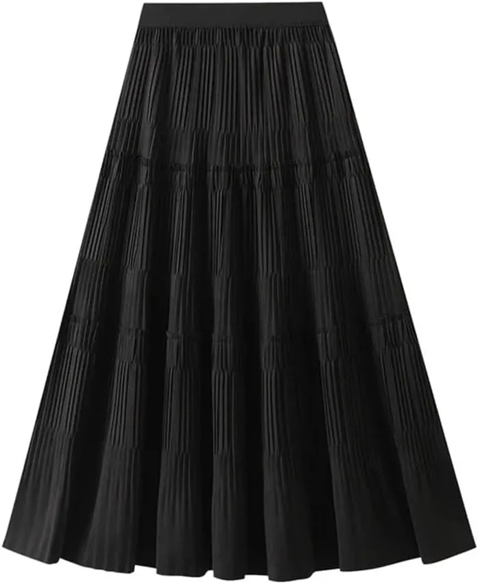 Thick Pleated Skirt Women Autumn Winter Vintage Midi Long A-Line Skirt Korean Fashion Long Skirt