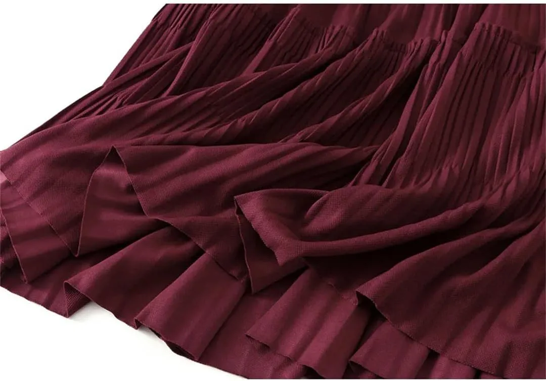 Thick Pleated Skirt Women Autumn Winter Vintage Midi Long A-Line Skirt Korean Fashion Long Skirt