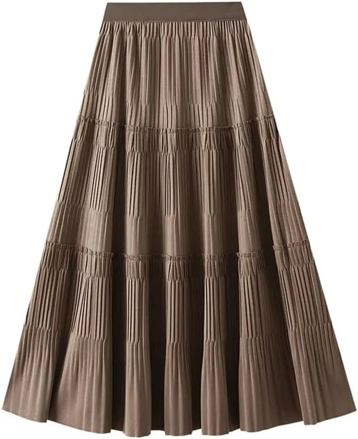 Thick Pleated Skirt Women Autumn Winter Vintage Midi Long A-Line Skirt Korean Fashion Long Skirt