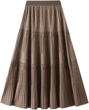 Thick Pleated Skirt Women Autumn Winter Vintage Midi Long A-Line Skirt Korean Fashion Long Skirt