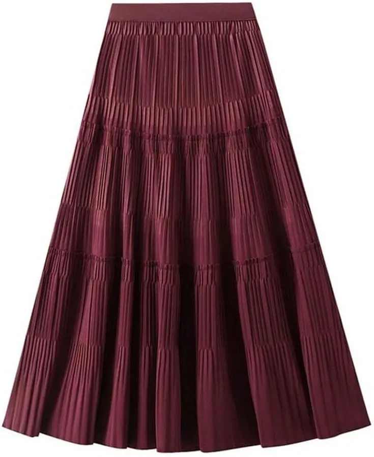 Thick Pleated Skirt Women Autumn Winter Vintage Midi Long A-Line Skirt Korean Fashion Long Skirt
