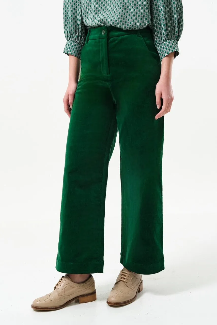 Tim Baby Cord Straight Cut Trousers - Dark Green