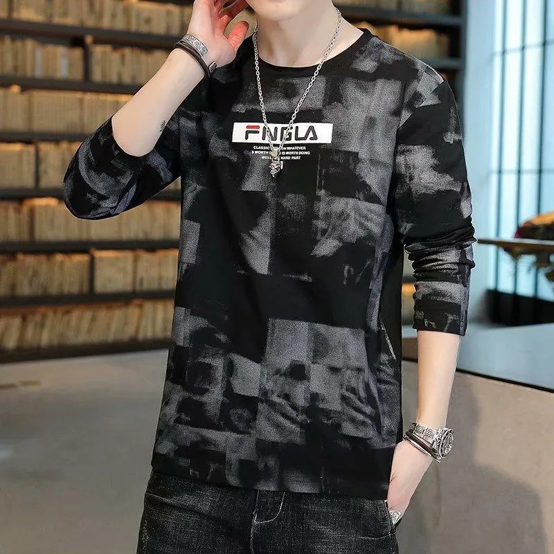 Trendy INS Creative Graffiti Tops Loose All-Matching Long Sleeved T-Shirt Matching T-Shirt
