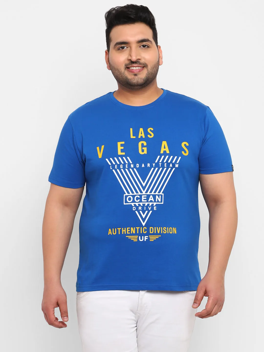 Urbano Plus Men's Blue Graphic Printed Half Sleeve Regular Fit Cotton T-Shirt