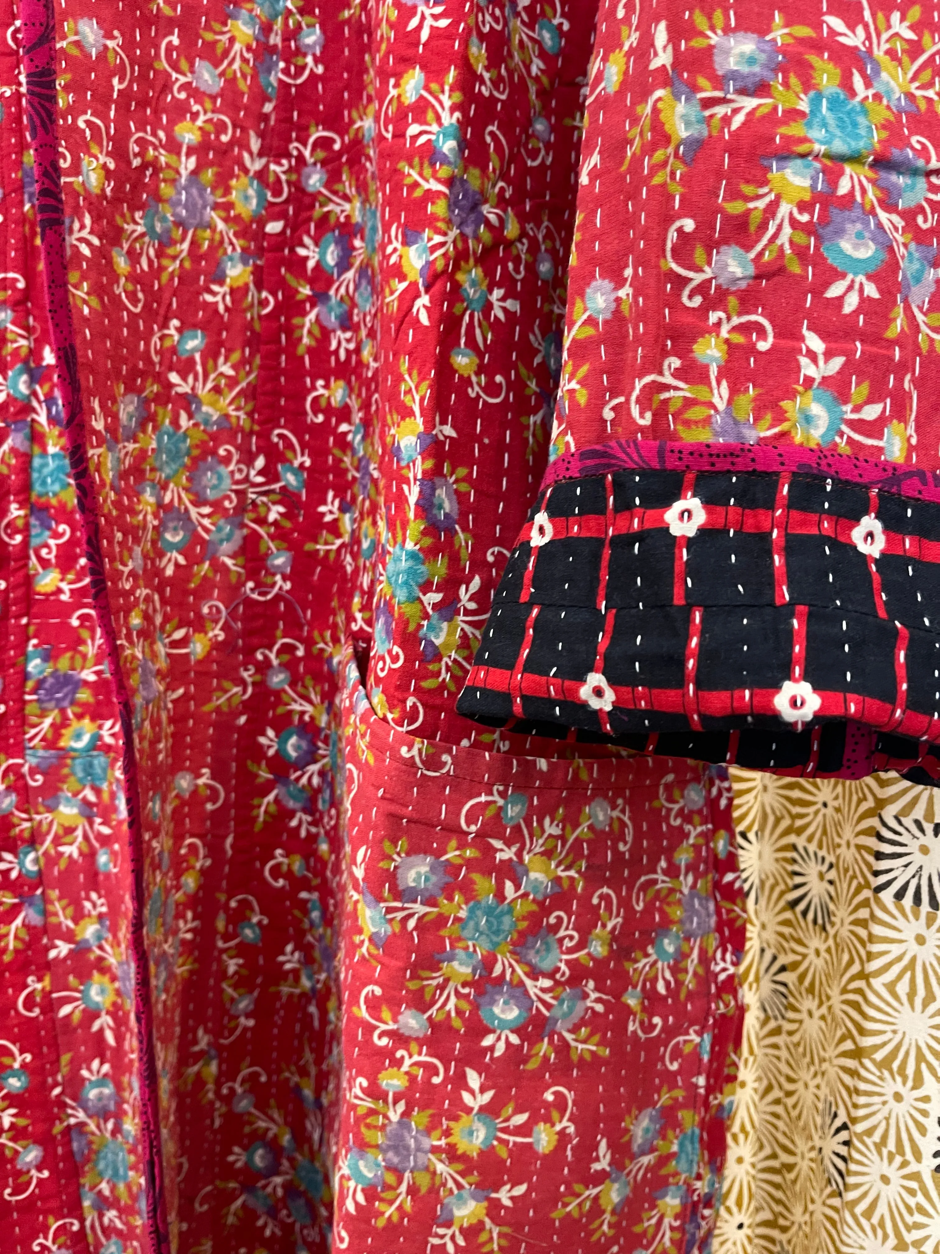 Vintage Kantha Jacket - PRETTY RED FLORAL
