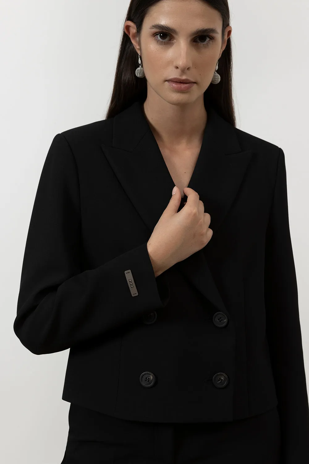 Viscose and cotton double-breasted crop blazer