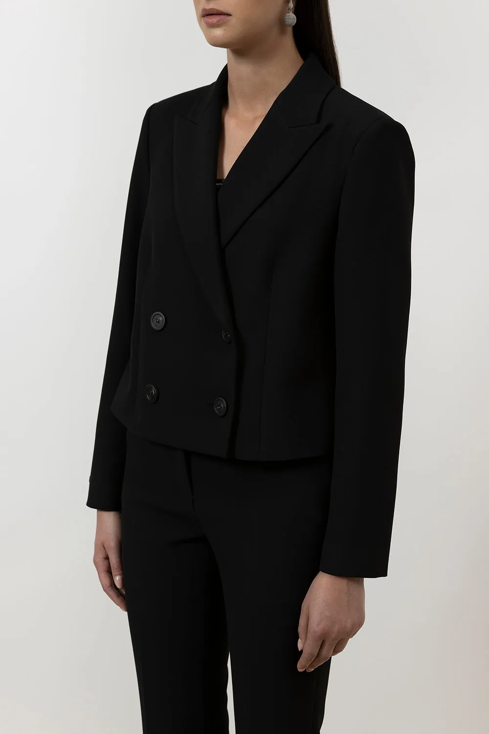 Viscose and cotton double-breasted crop blazer