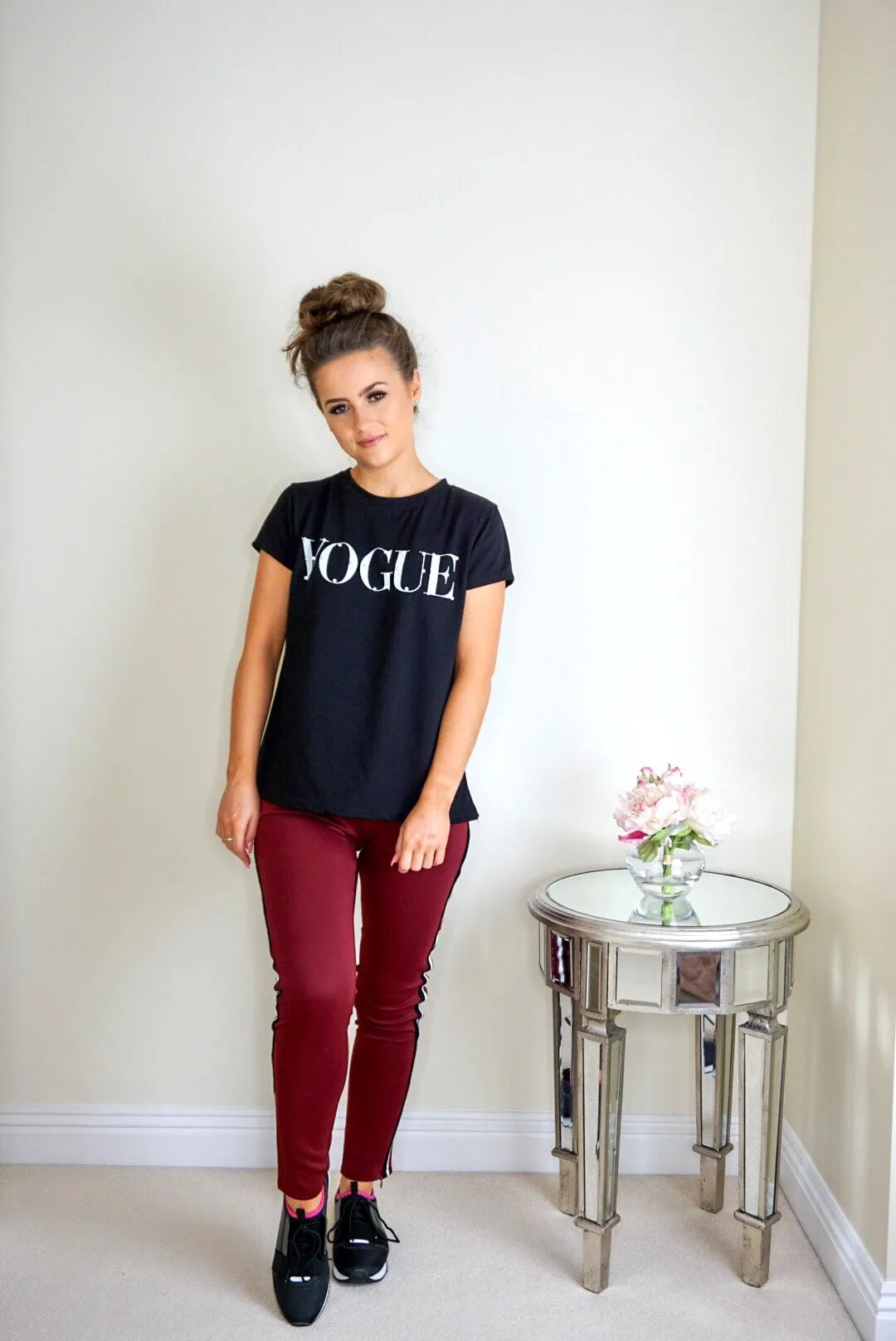 Wine Red Striped Trousers